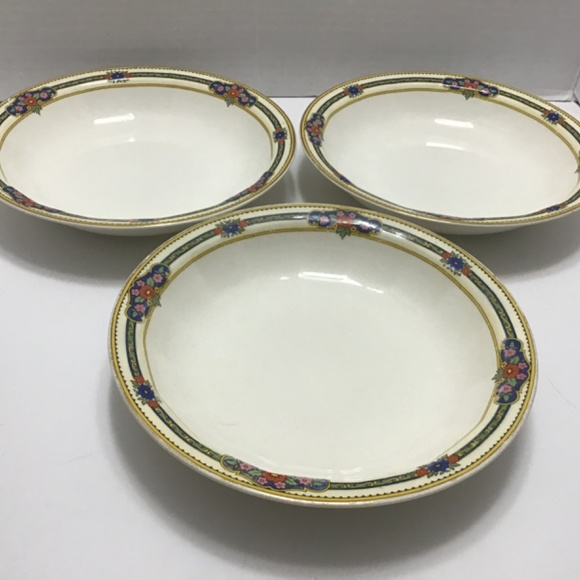 3 Edwin M. Knowles China Bowls Decorated With Bands of Tiny flowers Art Deco - Picture 2 of 7